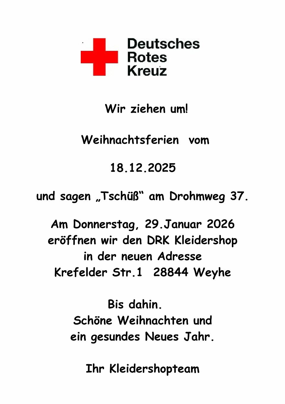 Hinweis zu Öffnungszeiten